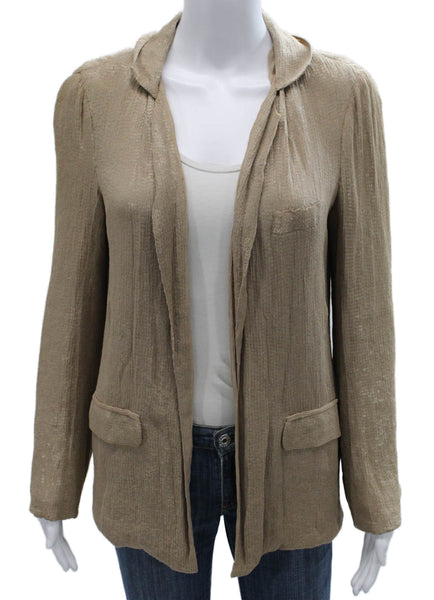 Joie Women Basic Jacket Beige 100% Silk Long Sleeve Solid Size S