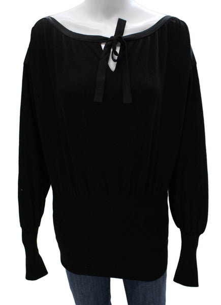 Alberta Ferretti Women Tunic Black Silk Boat Neck Long Sleeve Pullover Size 4
