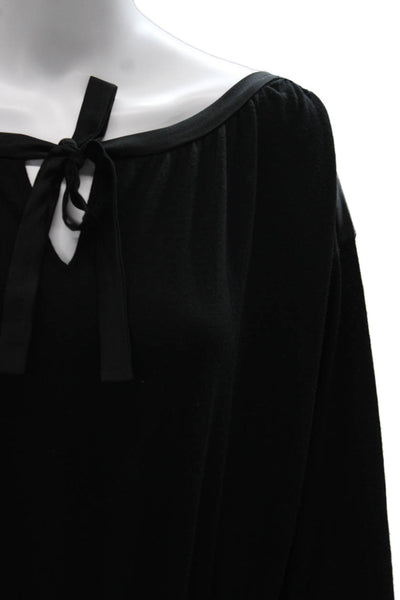 Alberta Ferretti Women Tunic Black Silk Boat Neck Long Sleeve Pullover Size 4