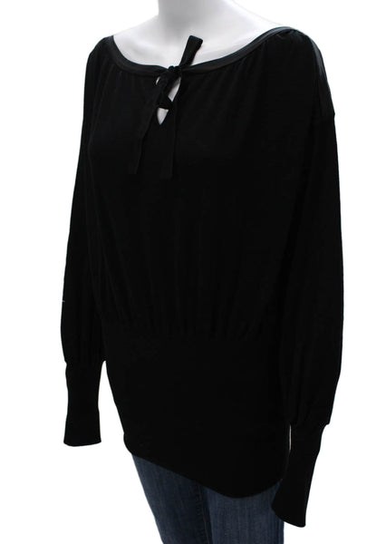 Alberta Ferretti Women Tunic Black Silk Boat Neck Long Sleeve Pullover Size 4