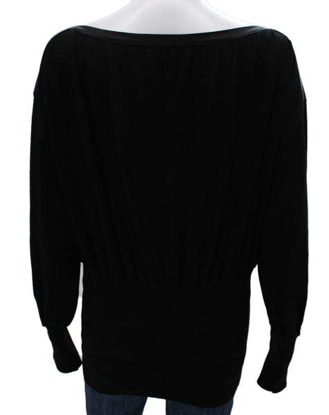 Alberta Ferretti Women Tunic Black Silk Boat Neck Long Sleeve Pullover Size 4