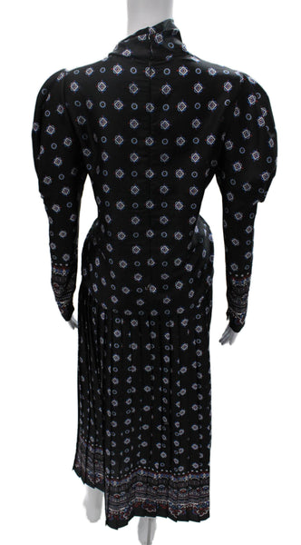 Erdem Womens Abstract Print Blouse Pleated A Line Skirt Set Black Size 8