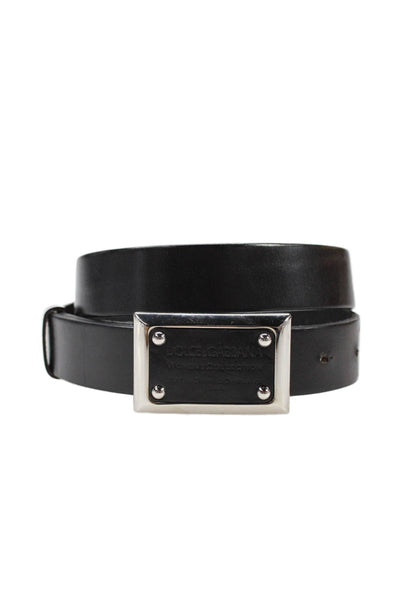Dolce & Gabbana Womens Leather Silver Tone Trim Buckle Belt Black Size 34