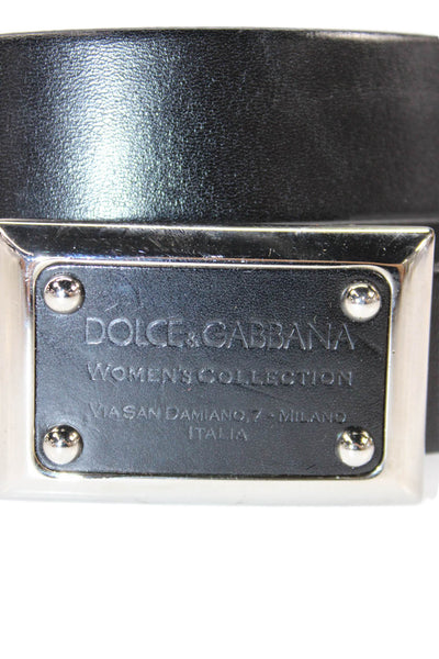 Dolce & Gabbana Womens Leather Silver Tone Trim Buckle Belt Black Size 34