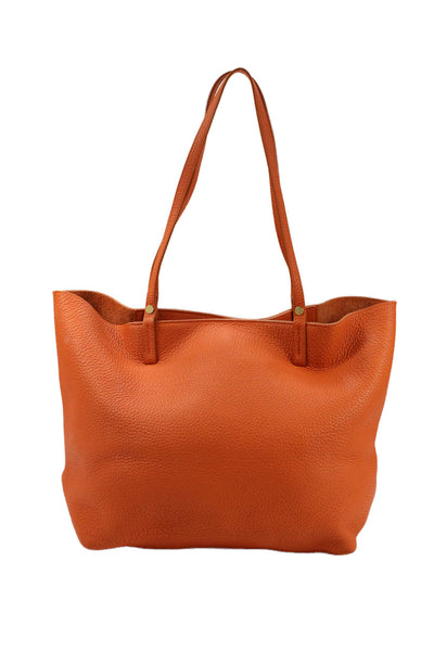 GiGi New York Womens Pebbled Leather Tote Shoulder Handbag Orange