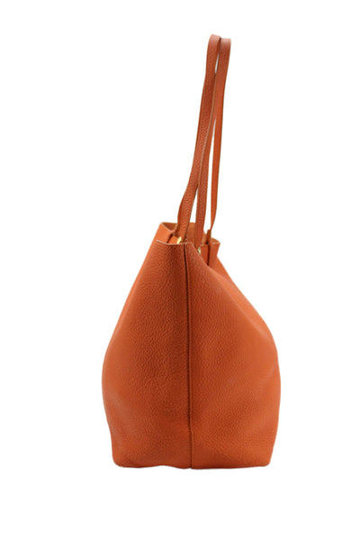 GiGi New York Womens Pebbled Leather Tote Shoulder Handbag Orange