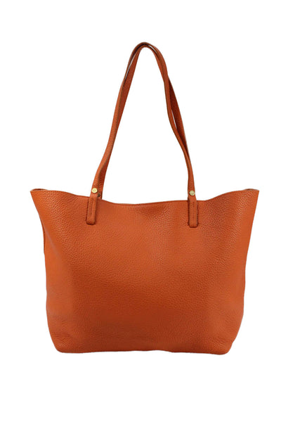 GiGi New York Womens Pebbled Leather Tote Shoulder Handbag Orange