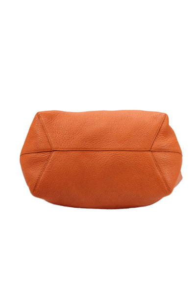 GiGi New York Womens Pebbled Leather Tote Shoulder Handbag Orange