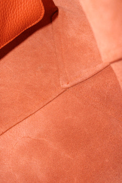 GiGi New York Womens Pebbled Leather Tote Shoulder Handbag Orange