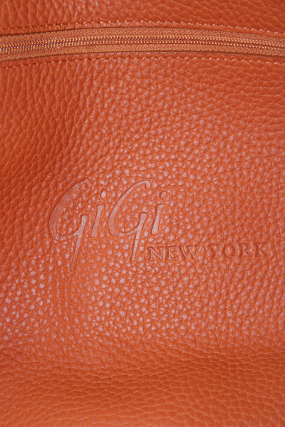 GiGi New York Womens Pebbled Leather Tote Shoulder Handbag Orange
