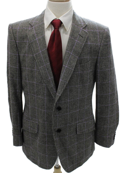 Etro Milano Mens Wool Plaid Blazer Gray Fall Size 54
