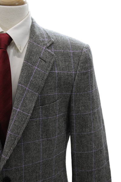 Etro Milano Mens Wool Plaid Blazer Gray Fall Size 54