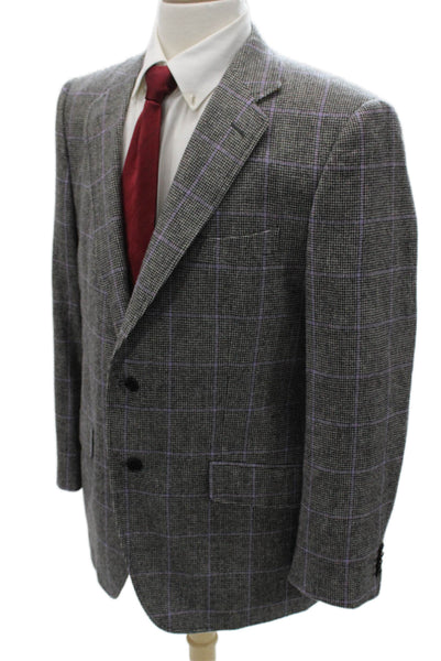 Etro Milano Mens Wool Plaid Blazer Gray Fall Size 54