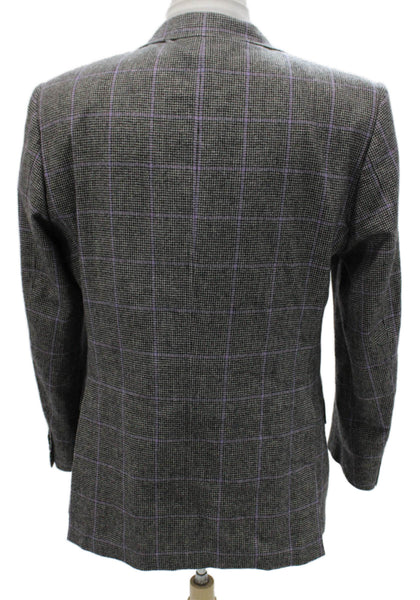 Etro Milano Mens Wool Plaid Blazer Gray Fall Size 54