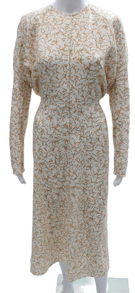 Victoria Beckham Women Maxi Floral Dress White Long Sleeve Zip Size 8