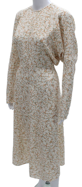 Victoria Beckham Women Maxi Floral Dress White Long Sleeve Zip Size 8
