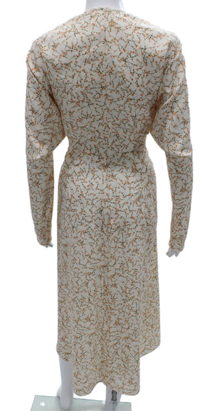Victoria Beckham Women Maxi Floral Dress White Long Sleeve Zip Size 8