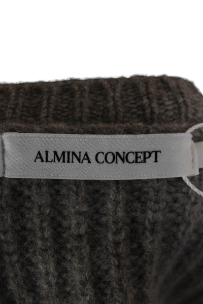 Almina Concept Womens Merino Wool Gray Cardigan Round Neck Long Sleeve Size L