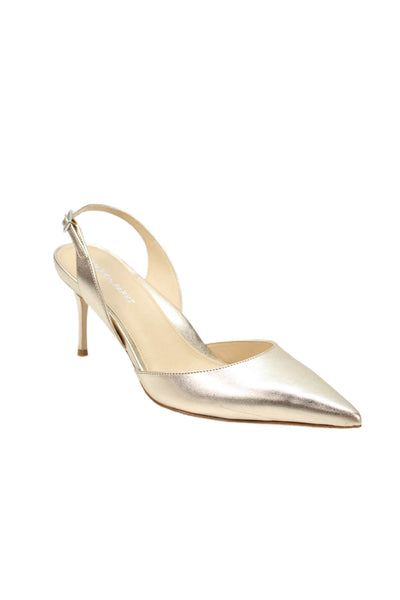 Marion Parke Womens Stiletto Pointed Toe Metallic Slingback Pumps Gold Size 41