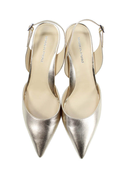 Marion Parke Womens Stiletto Pointed Toe Metallic Slingback Pumps Gold Size 41
