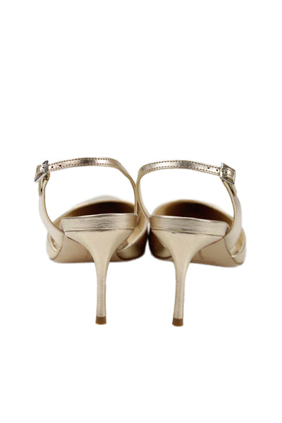 Marion Parke Womens Stiletto Pointed Toe Metallic Slingback Pumps Gold Size 41