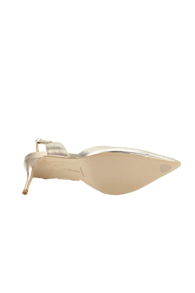 Marion Parke Womens Stiletto Pointed Toe Metallic Slingback Pumps Gold Size 41