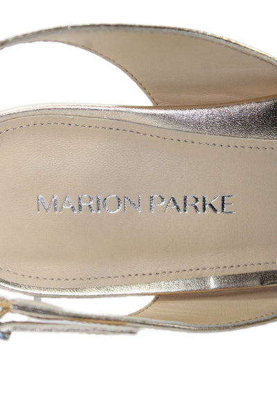 Marion Parke Womens Stiletto Pointed Toe Metallic Slingback Pumps Gold Size 41