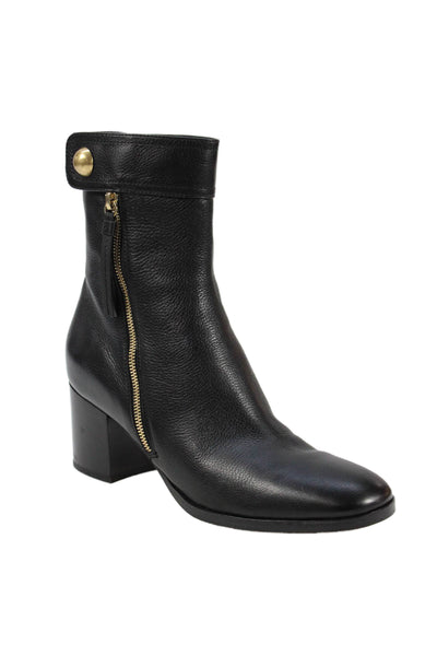 Gianvito Rossi Womens Side Zip Block Heel Leather Booties Black Size 41.5