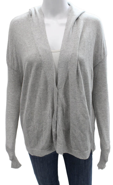 White + Warren Women V Neck Long Sleeve Viscose Cardigan Gray Size S