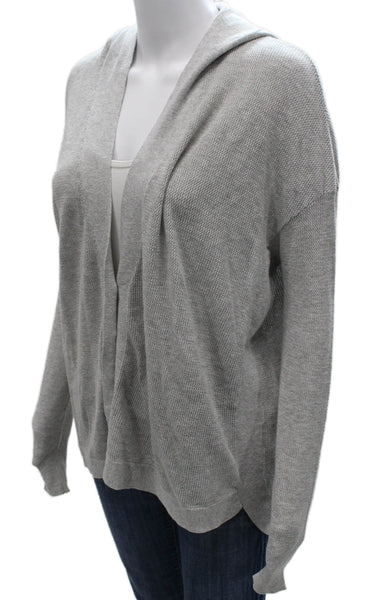 White + Warren Women V Neck Long Sleeve Viscose Cardigan Gray Size S