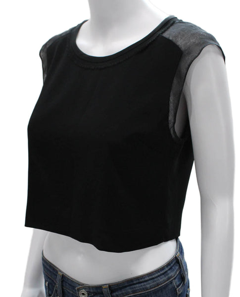 Elizabeth & James Women Cropped Tee Black Cap Sleeve Crewneck Size XS