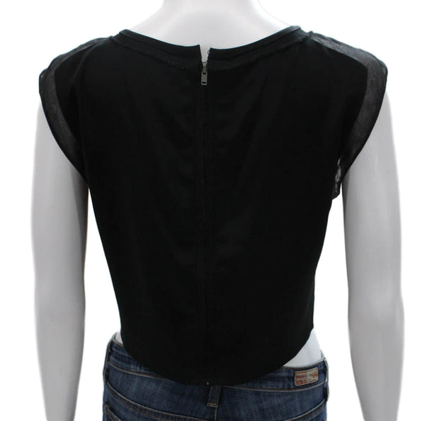 Elizabeth & James Women Cropped Tee Black Cap Sleeve Crewneck Size XS