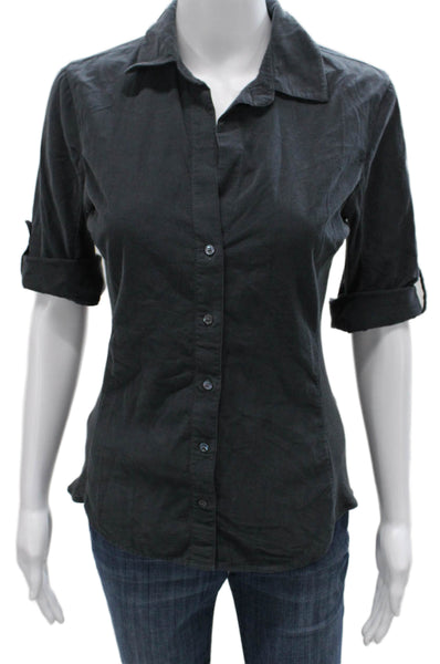 Standard James Perse Women Cotton Collared Button Up Top 3/4 Sleeve Gray Size 2