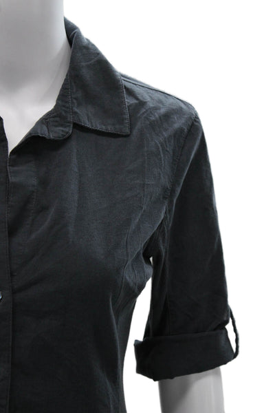 Standard James Perse Women Cotton Collared Button Up Top 3/4 Sleeve Gray Size 2