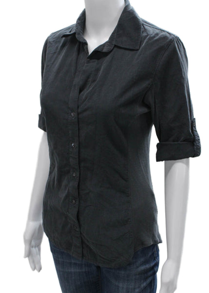Standard James Perse Women Cotton Collared Button Up Top 3/4 Sleeve Gray Size 2
