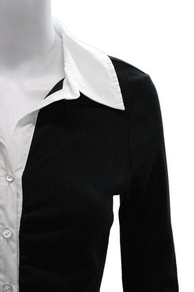 Cinq A Sept Women Black Collared Cotton Long Sleeve Button-Up Top Size S