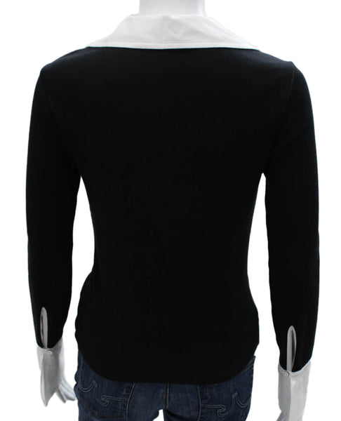 Cinq A Sept Women Black Collared Cotton Long Sleeve Button-Up Top Size S