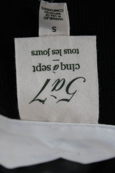 Cinq A Sept Women Black Collared Cotton Long Sleeve Button-Up Top Size S
