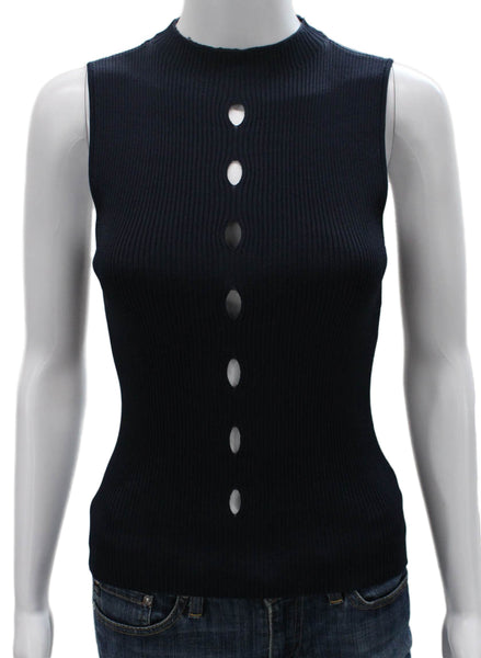 Intermix Women Basic Sleeveless High Neck Rayon Tank Blue Size XS