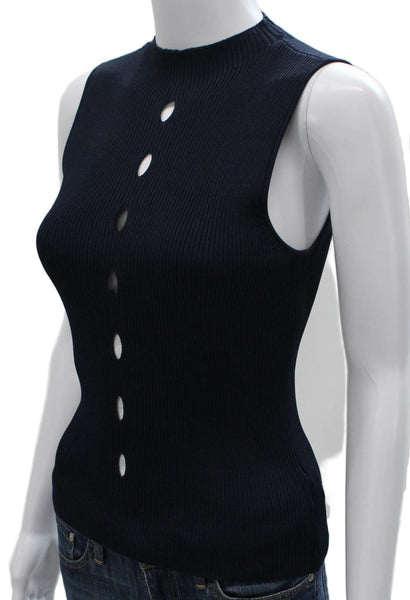 Intermix Women Basic Sleeveless High Neck Rayon Tank Blue Size XS