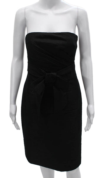 Sam Kori George Women Black Strapless Sheath Dress Silk Knee Length Zip Size 6