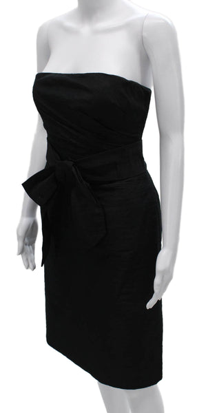 Sam Kori George Women Black Strapless Sheath Dress Silk Knee Length Zip Size 6