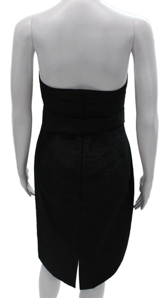 Sam Kori George Women Black Strapless Sheath Dress Silk Knee Length Zip Size 6