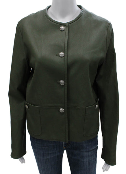 Susan Bender Womens Green Leather Basic Jacket Button Size 10