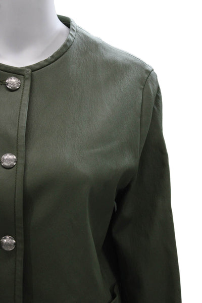 Susan Bender Womens Green Leather Basic Jacket Button Size 10