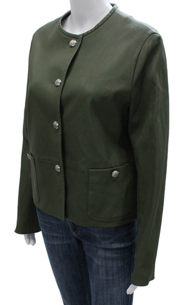 Susan Bender Womens Green Leather Basic Jacket Button Size 10