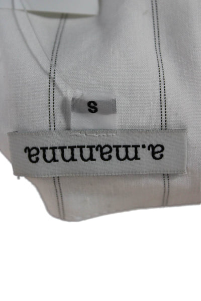 Amannna Womens Basic Jacket White Linen Striped Long Sleeve Button Size S