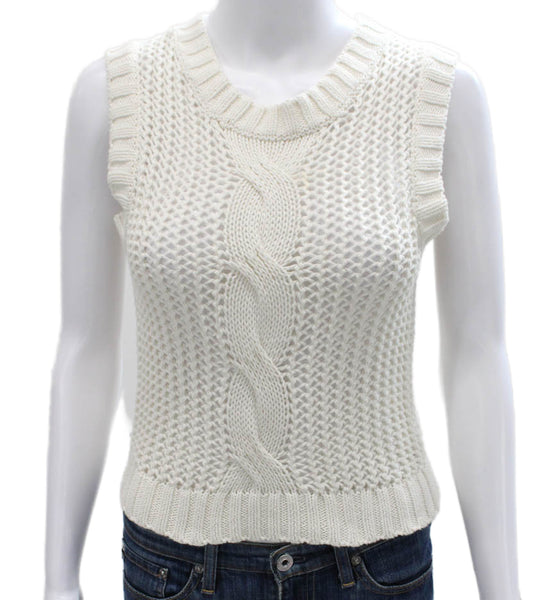 Cardigan Womens White Cotton Sleeveless Round Neck Sweater Vest Size XS