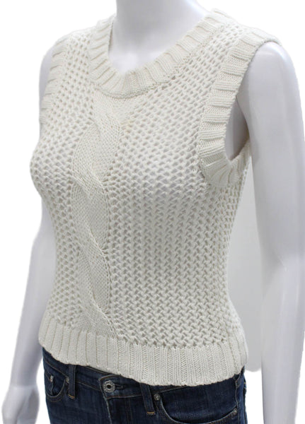 Cardigan Womens White Cotton Sleeveless Round Neck Sweater Vest Size XS