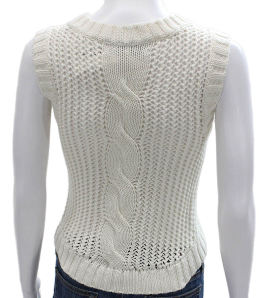 Cardigan Womens White Cotton Sleeveless Round Neck Sweater Vest Size XS